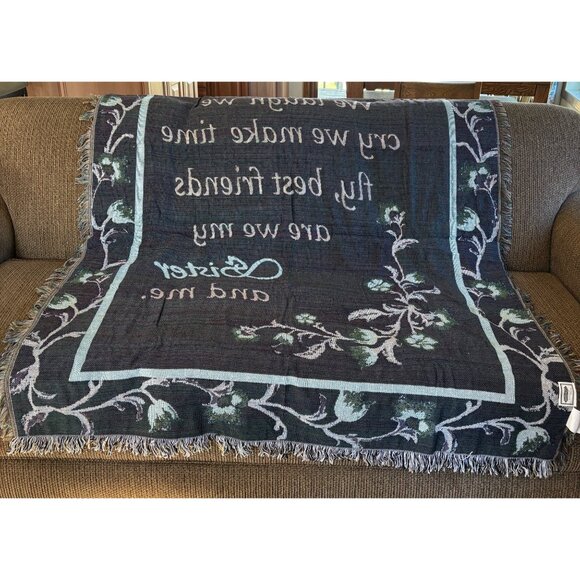 My Sister And Me Tapestry Throw Woven Blanket Floral and Sentimental Quote NEW - Picture 2 of 7